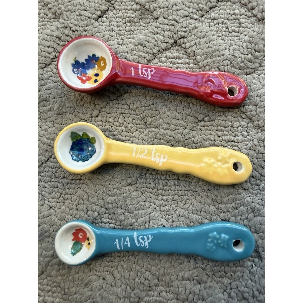 Pioneer Woman Ceramic Measuring Spoons ¼ ½ 1 Tsp Tbsp Floral Multicolor